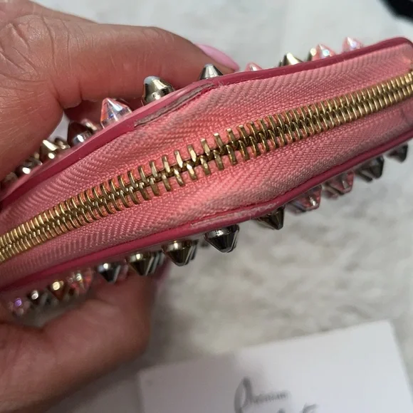 Christian Louboutin Pink Panettone Calfskin Leather Zip Around Wallet w/Studs
